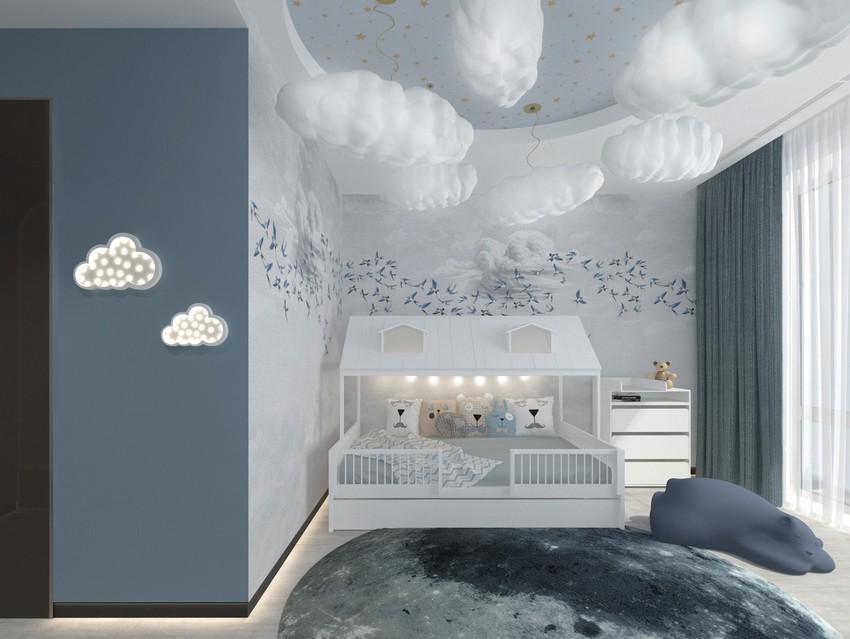 Gender-neutral Kids Bedroom by 2Deco Studio Featuring Cloud Lamps