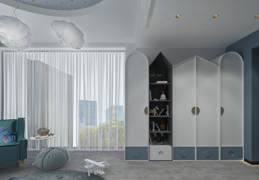 Gender-neutral Kids Bedroom by 2Deco Studio Featuring Cloud Lamps