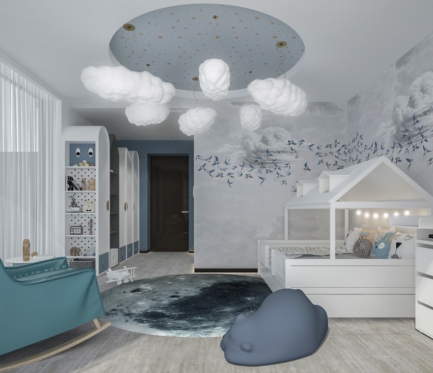 Gender-neutral Kids Bedroom by 2Deco Studio Featuring Cloud Lamps