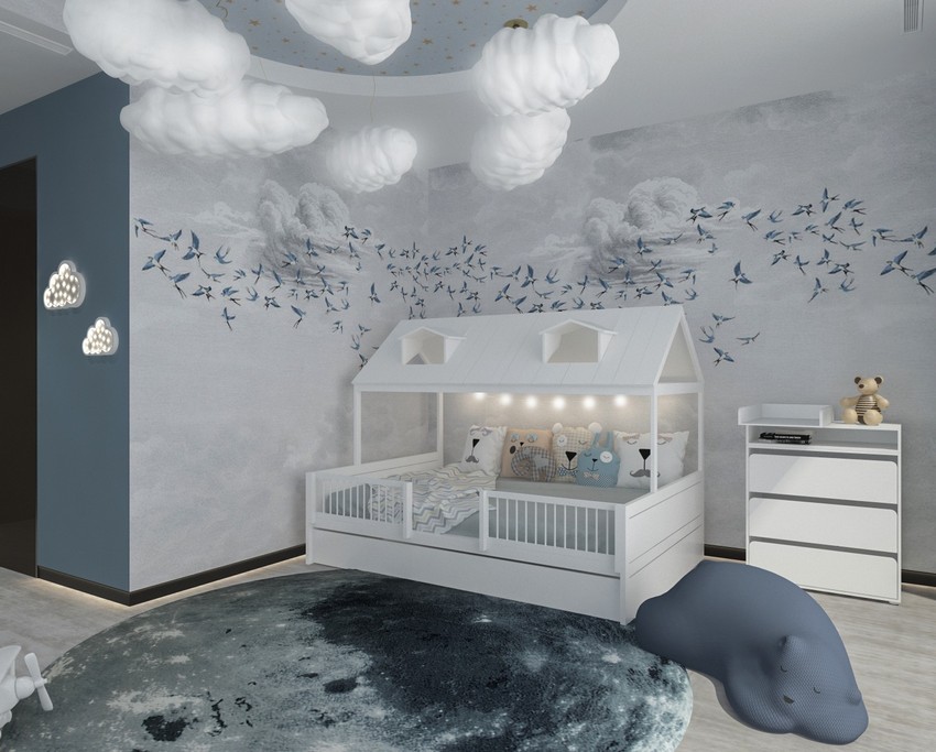 Gender-neutral Kids Bedroom by 2Deco Studio Featuring Cloud Lamps