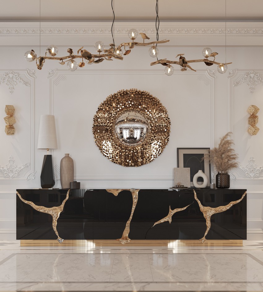 The Hera Suspension Lamp is molded to resemble the features and look of a golden branch