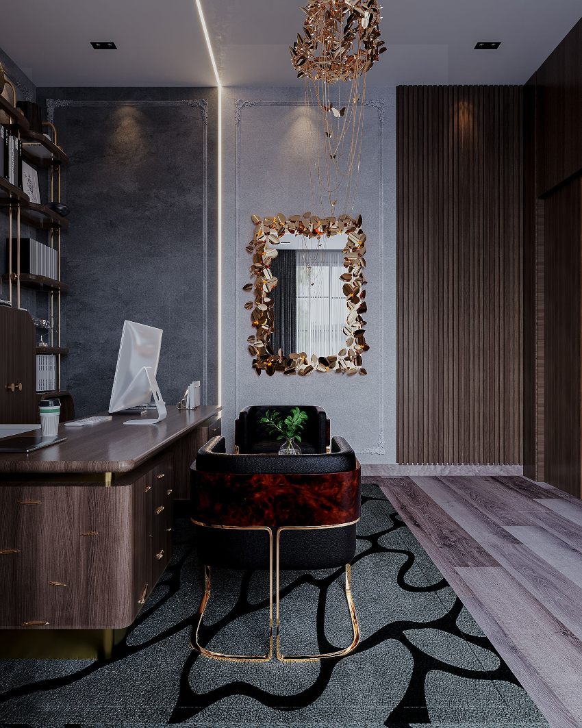 An Opulent Modern Classic Home Office Design That Inspires