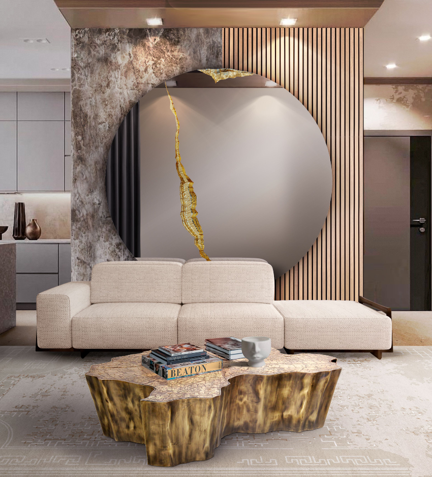 Living Room Design In Neutral Tones With A Golden Touch