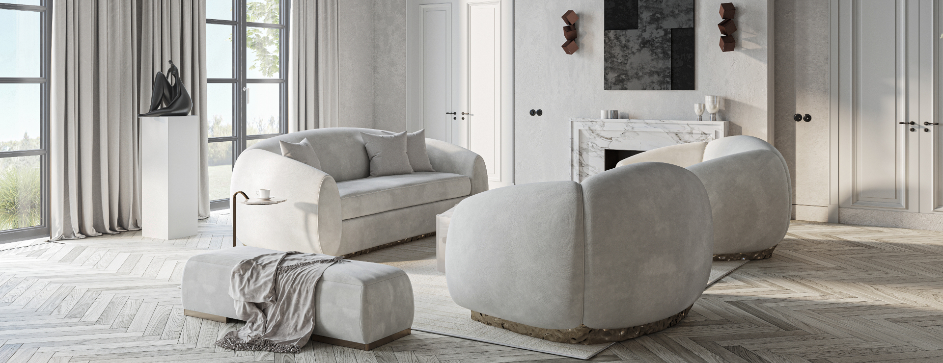 Clean Smooth Living Room By Covet House And Olga Bondareva