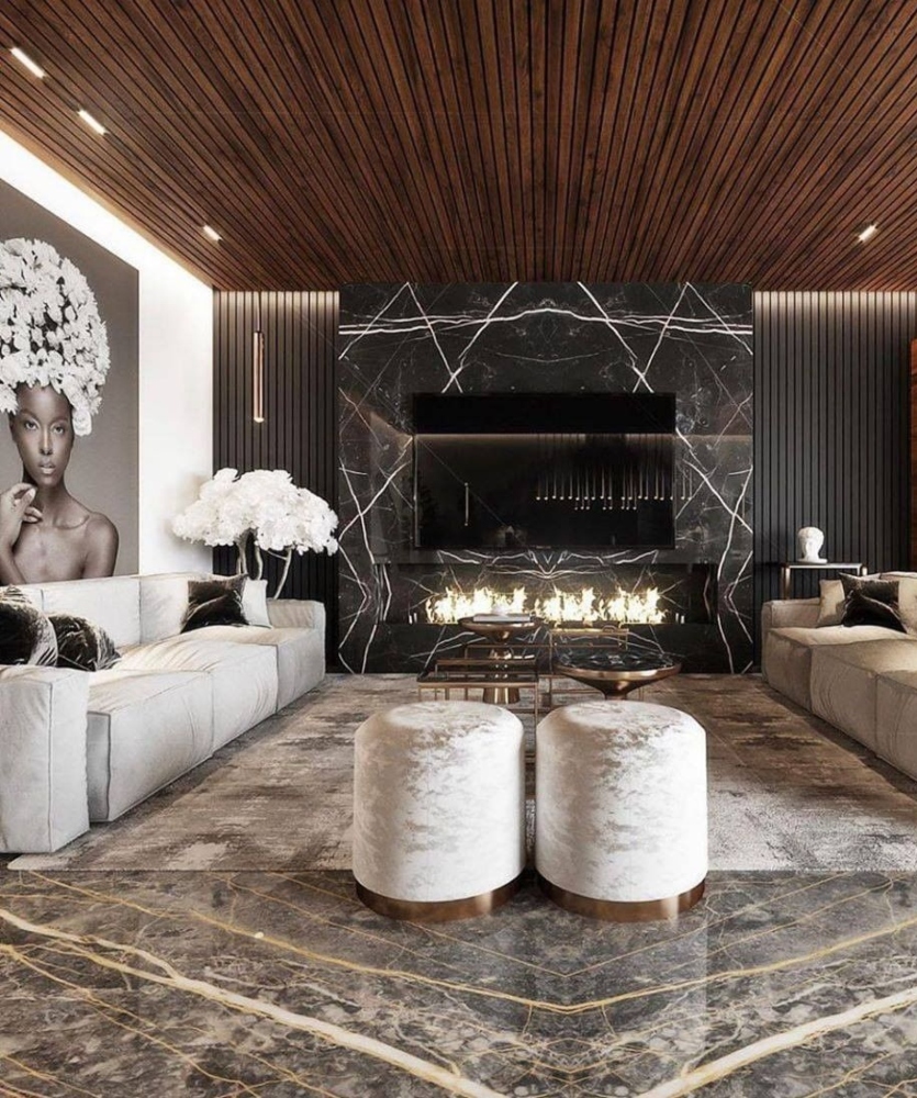 modern living room in dark and luxury tones