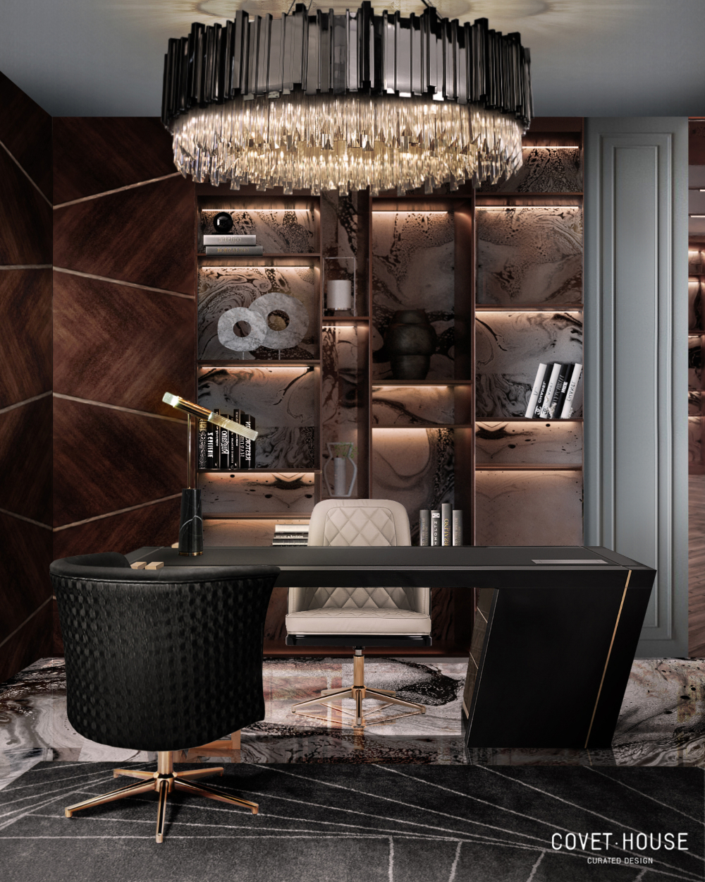 Office Luxurious Style in Dark and Glamorous Tones