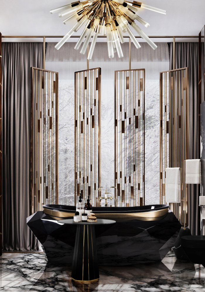 Luxury Bathroom In Beautiful Dark And Golden Tones
