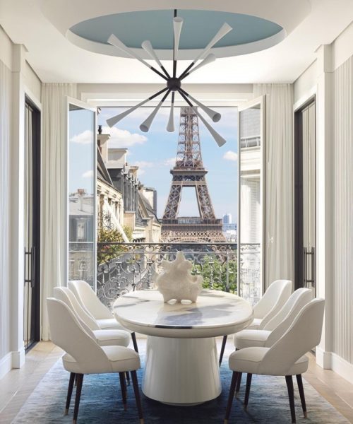 White Dining Room With Effeil Tower Vibes