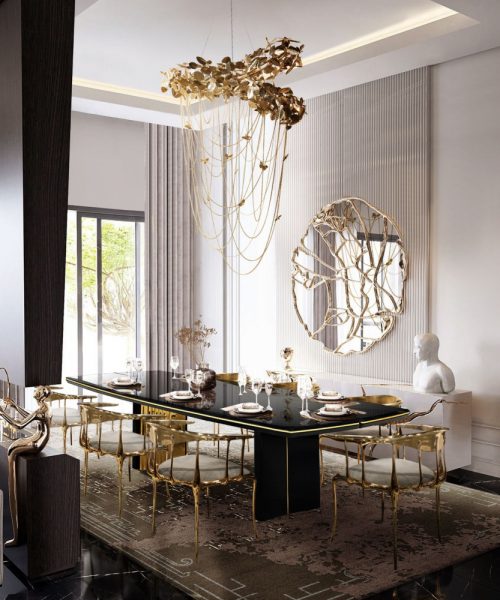 A Striking Contemporary Dining Room With Gold Accents