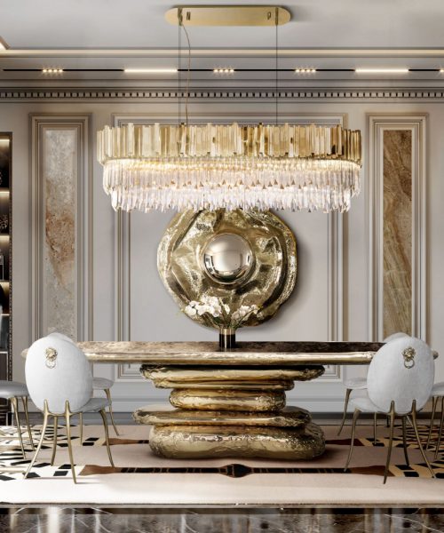 Gilding Exclusiveness: A Golden Dining Room With Timeless Beauty