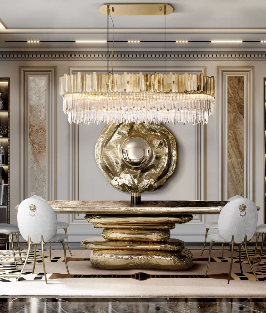 Gilding Exclusiveness: A Golden Dining Room With Timeless Beauty