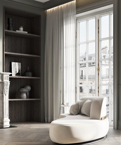 Neutral Minimal Reading Corner With A View