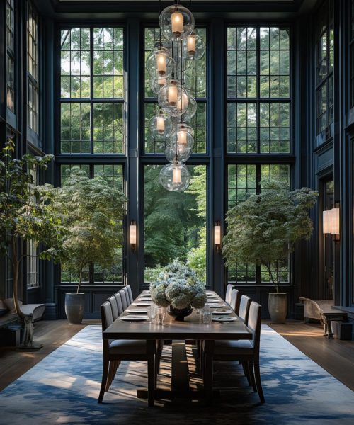 Palatial Dining Room Embraced by Majestic Greenery