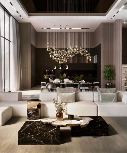 Luxury Living Room With Textural Depth and Cinematic Drama