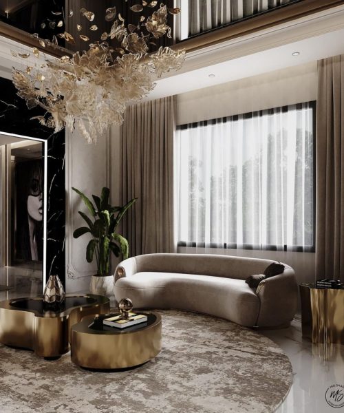 Neutral Charm Meets Golden Glamour In A Luxury Living Room